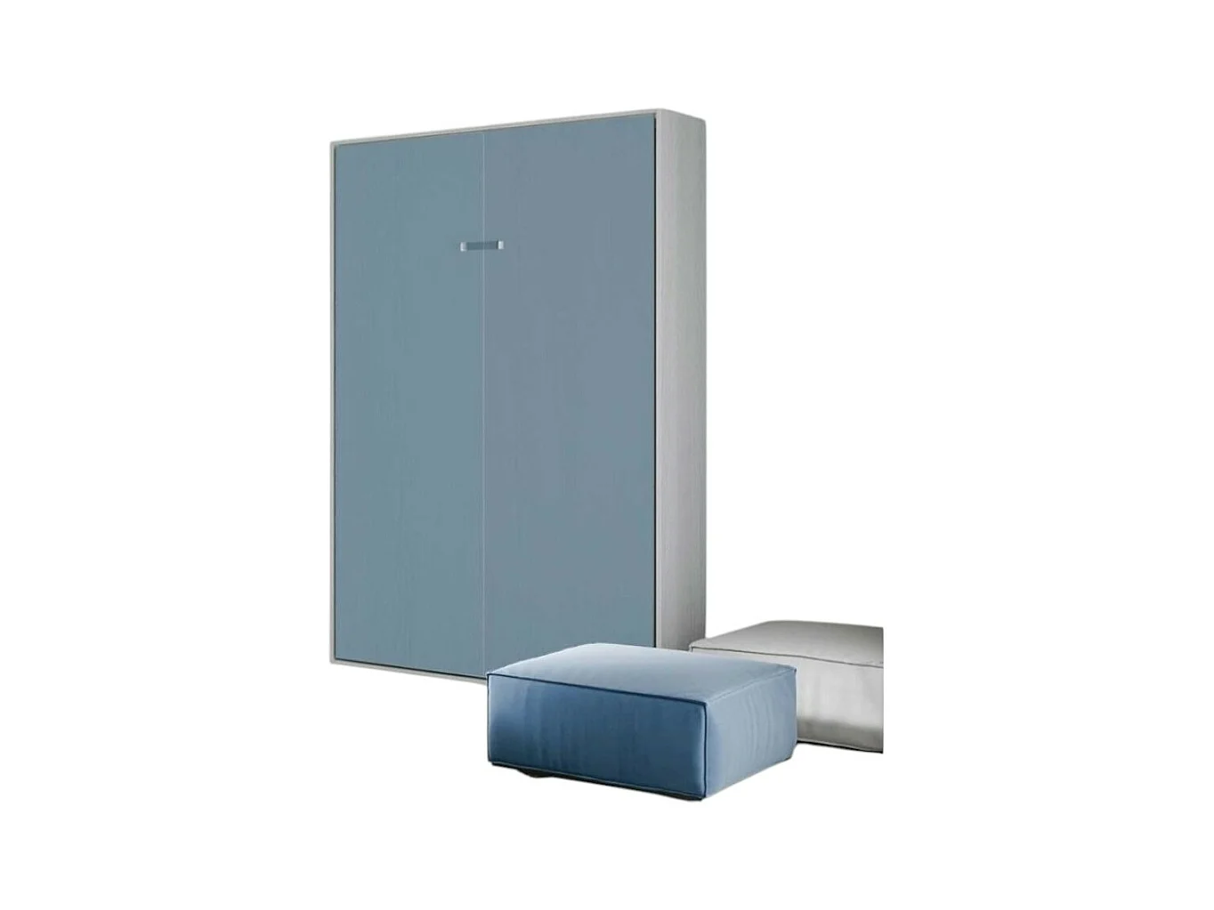 Lit escamotable vertical frêne blanc et porte bleu clair kanto 140x190