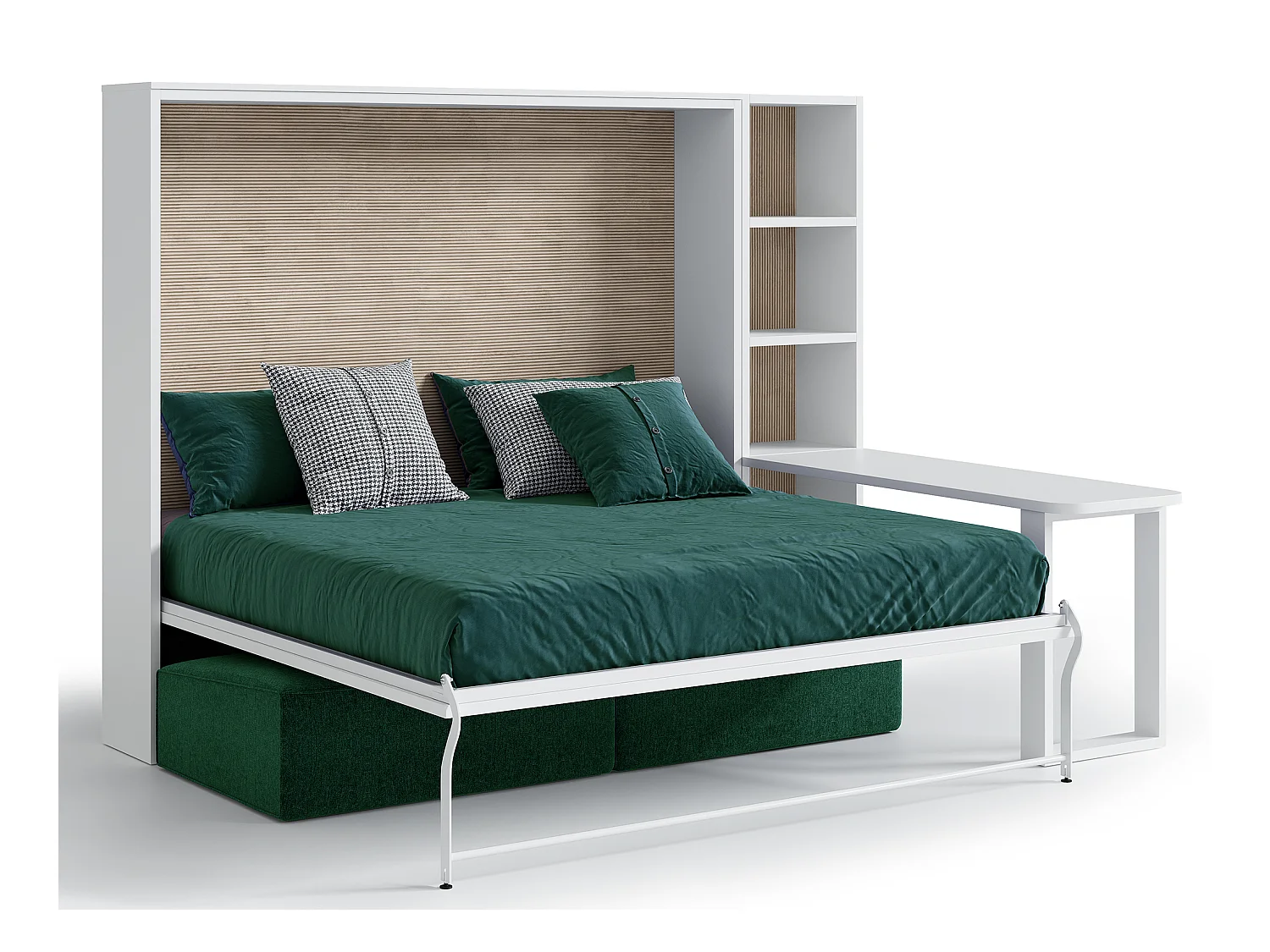 Cama escamoteable 120x200 sofá escritorio estante Prolok-Sofá Negro-Con estante-Estructura y fachada Blanche-Oficina Con escritorio