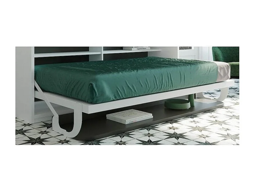 Lit escamotable 90x190 P 53cm anthracite avec étagères et bureau Miko