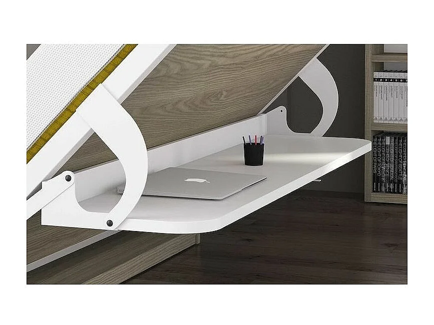 Lit escamotable 90x190 P 53cm anthracite avec étagères et bureau Miko