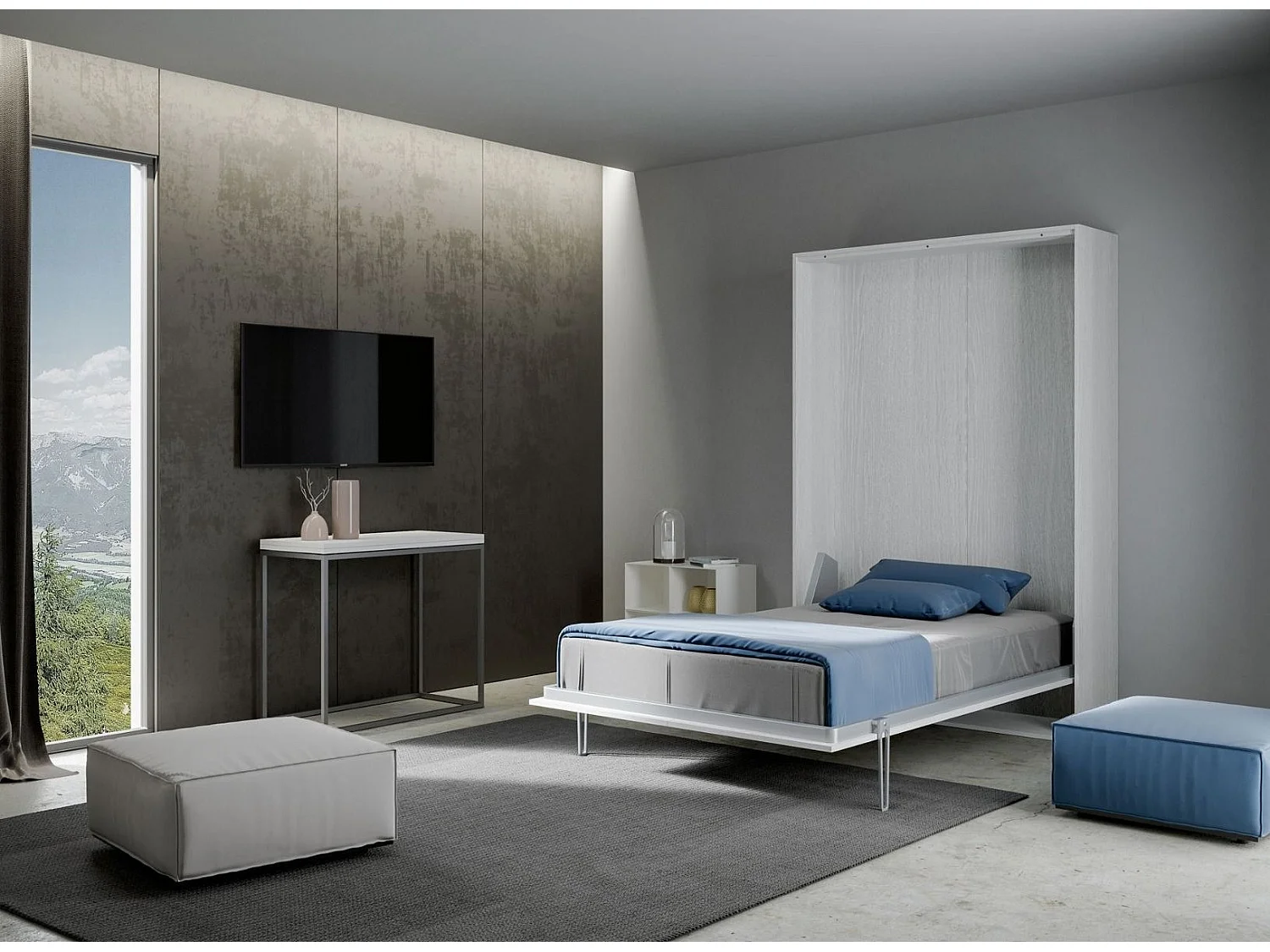 Lit escamotable vertical frêne blanc kanto 120x190