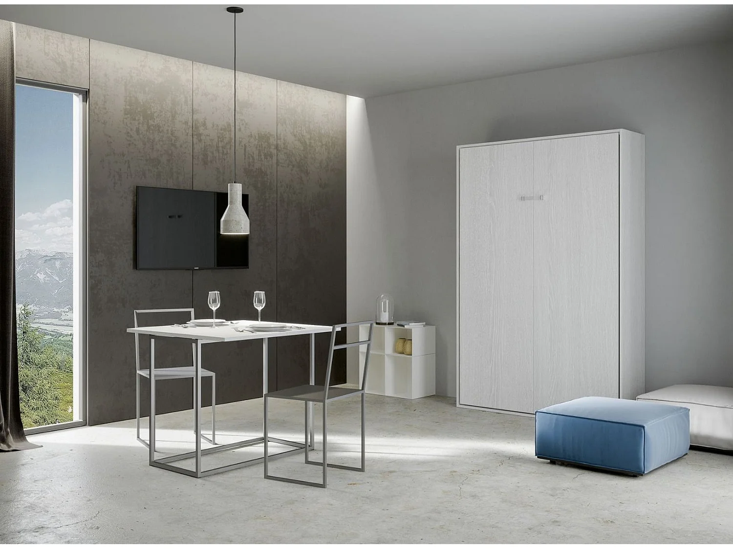 Lit escamotable vertical frêne blanc kanto 120x190