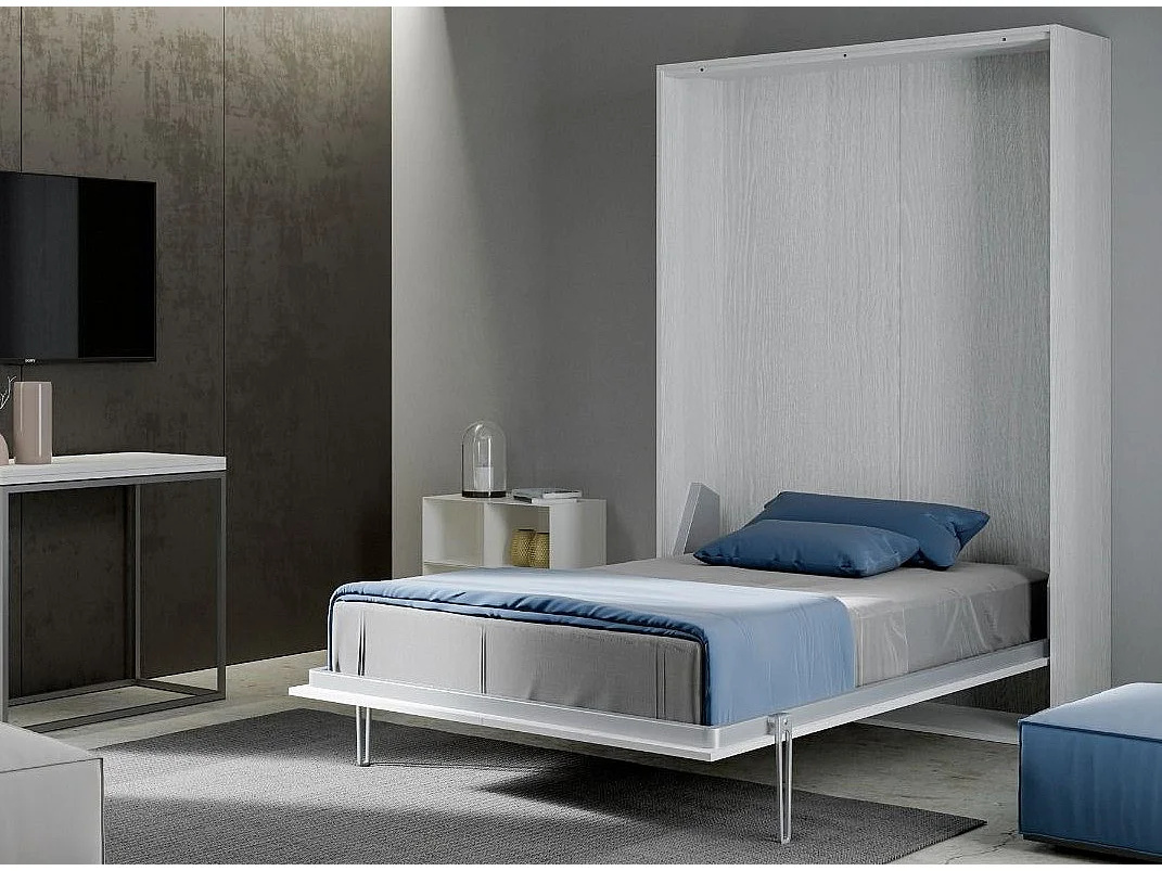 Lit escamotable vertical frêne blanc kanto 120x190