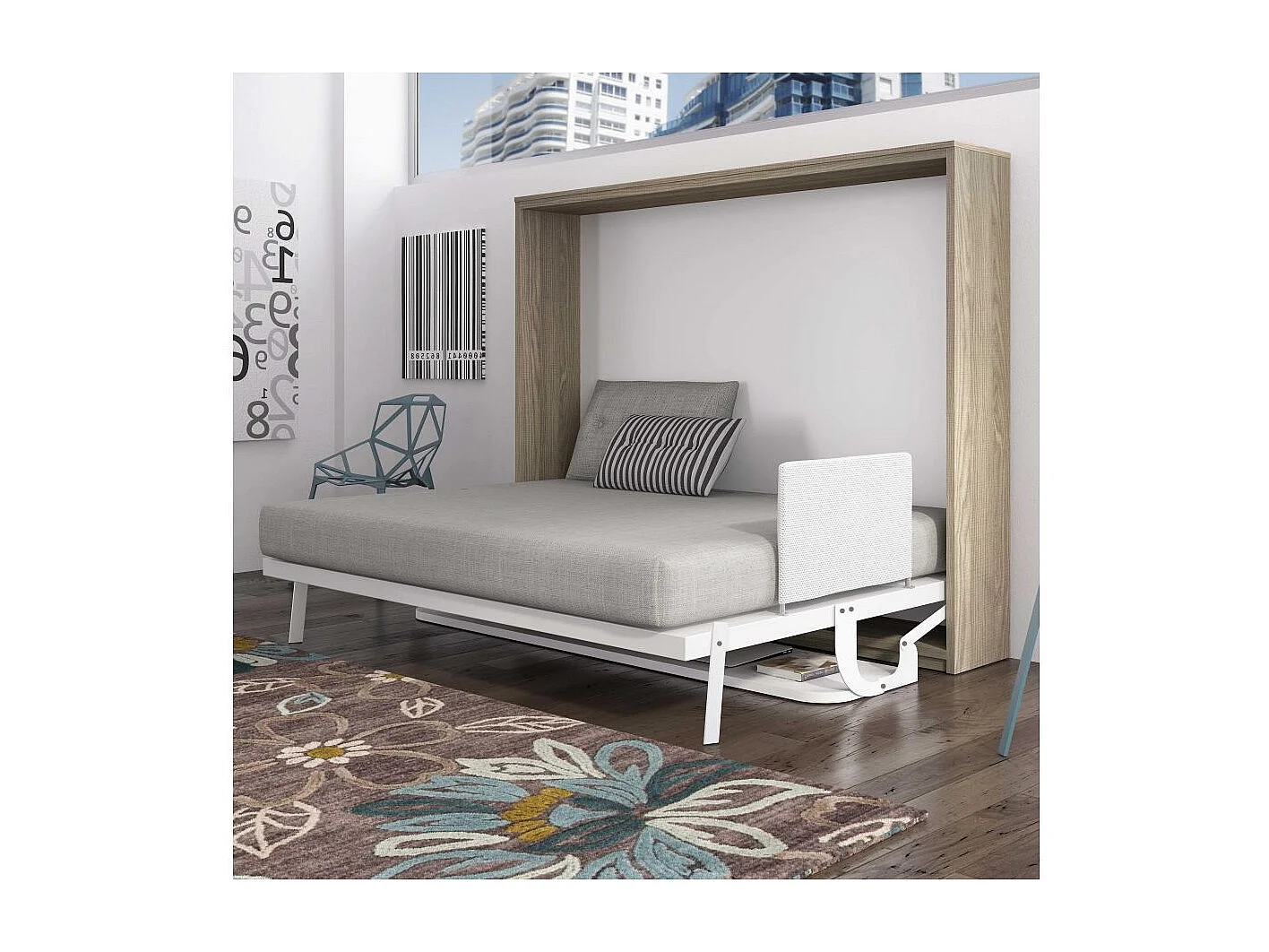 Lit escamotable avec bureau 90x200 chocolat P 35 Kinoa