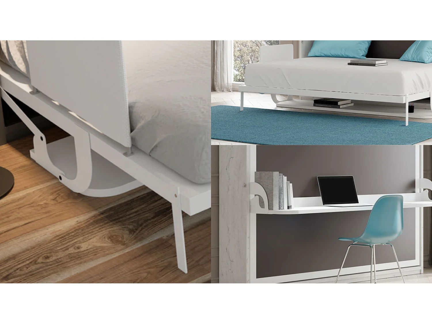 Lit escamotable avec bureau 90x200 chocolat P 35 Kinoa