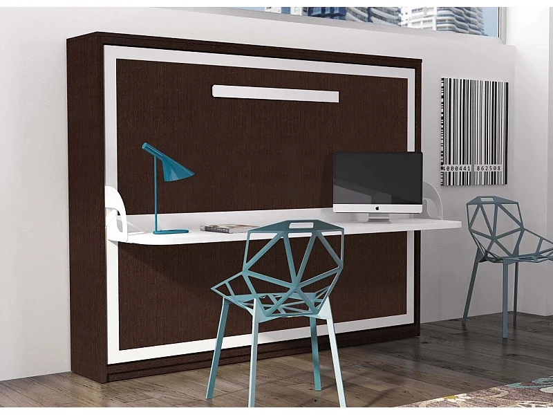 Lit escamotable avec bureau 90x200 chocolat P 35 Kinoa