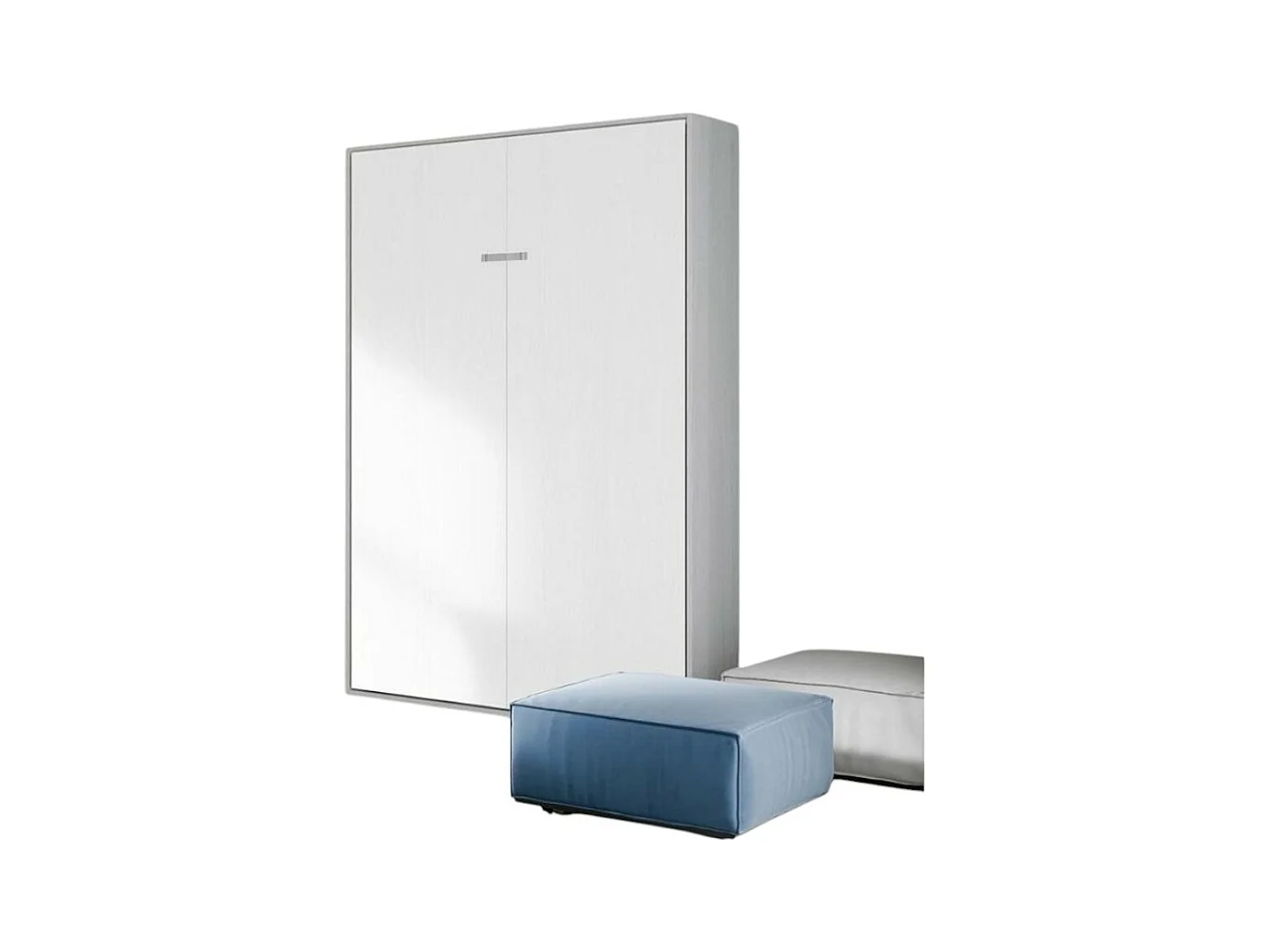 Lit escamotable vertical frêne blanc et porte blanc kanto 140x190