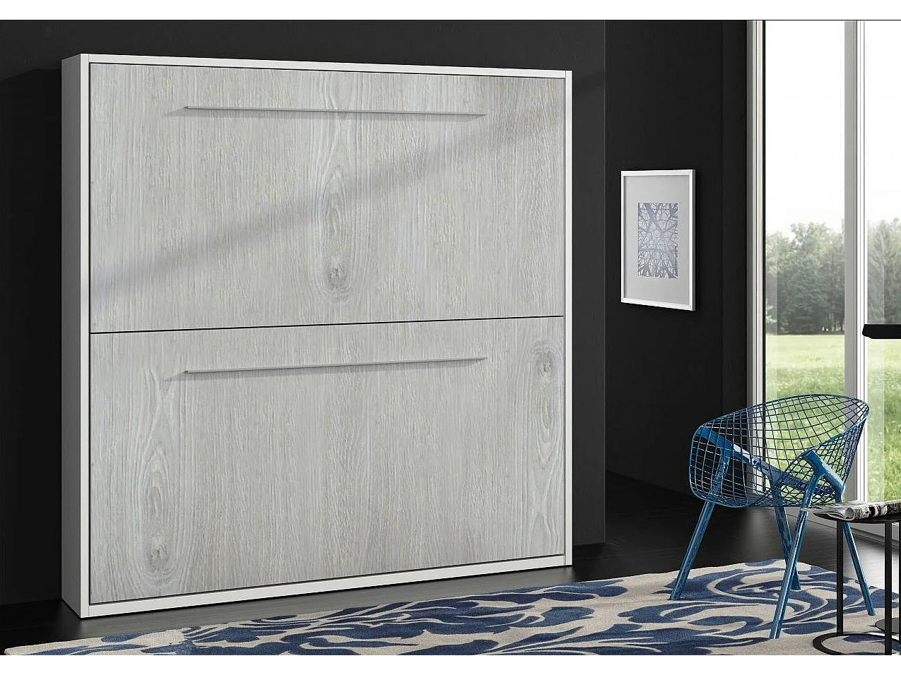 Lit escamotable superposé chêne gris vintage 2 couchages 90x190 Spaky