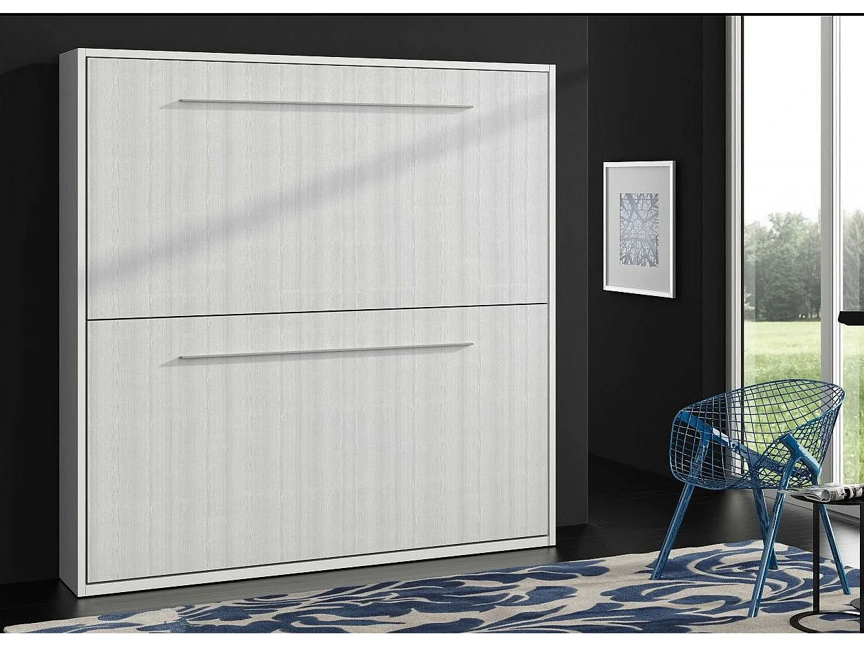 Lit escamotable superposé chêne blanc 2 couchages 80x190 Spaky