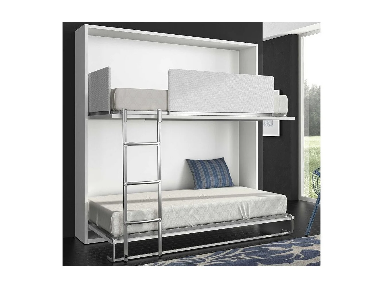 Lit escamotable superposé chêne blanc 2 couchages 80x190 Spaky