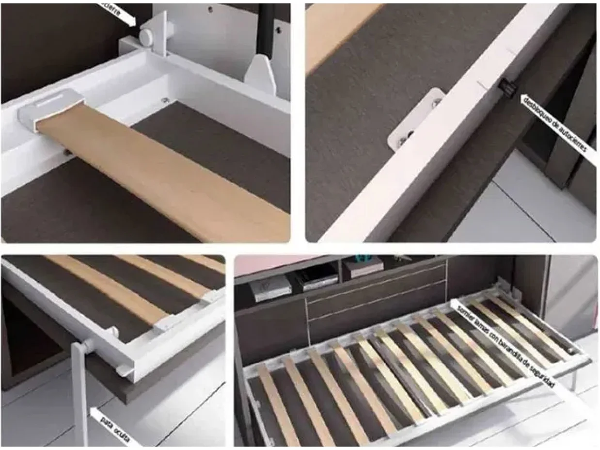 Lit escamotable superposé chêne blanc 2 couchages 80x190 Spaky