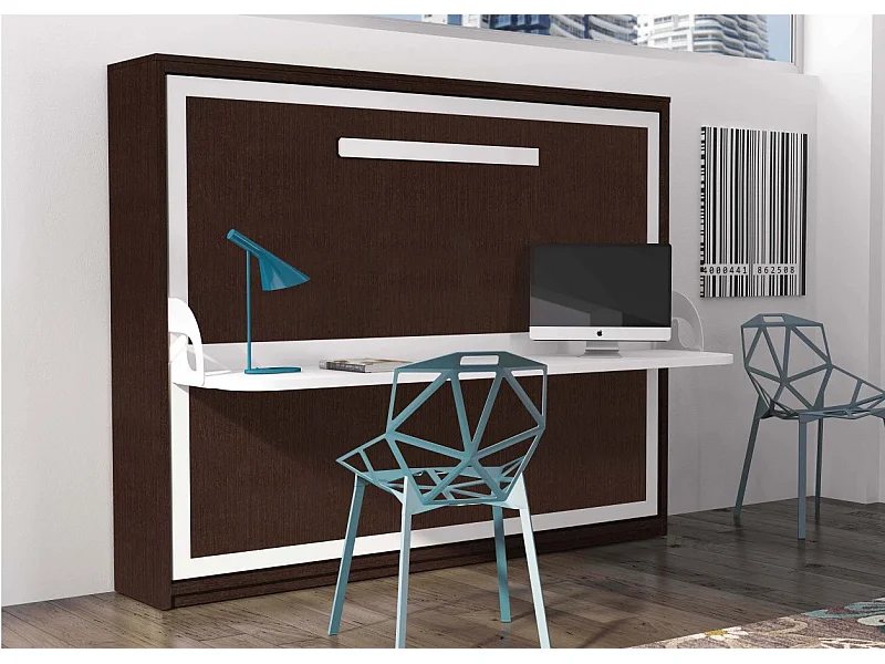 Lit escamotable avec bureau 140x190 chocolat P 35 Kinoa