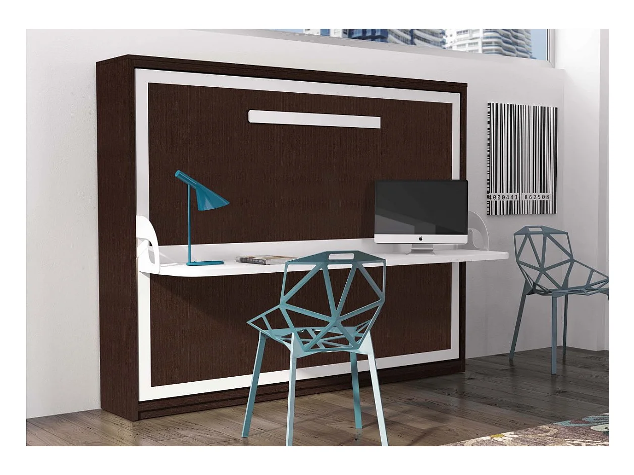 Lit escamotable avec bureau 140x190 chocolat P 35 Kinoa