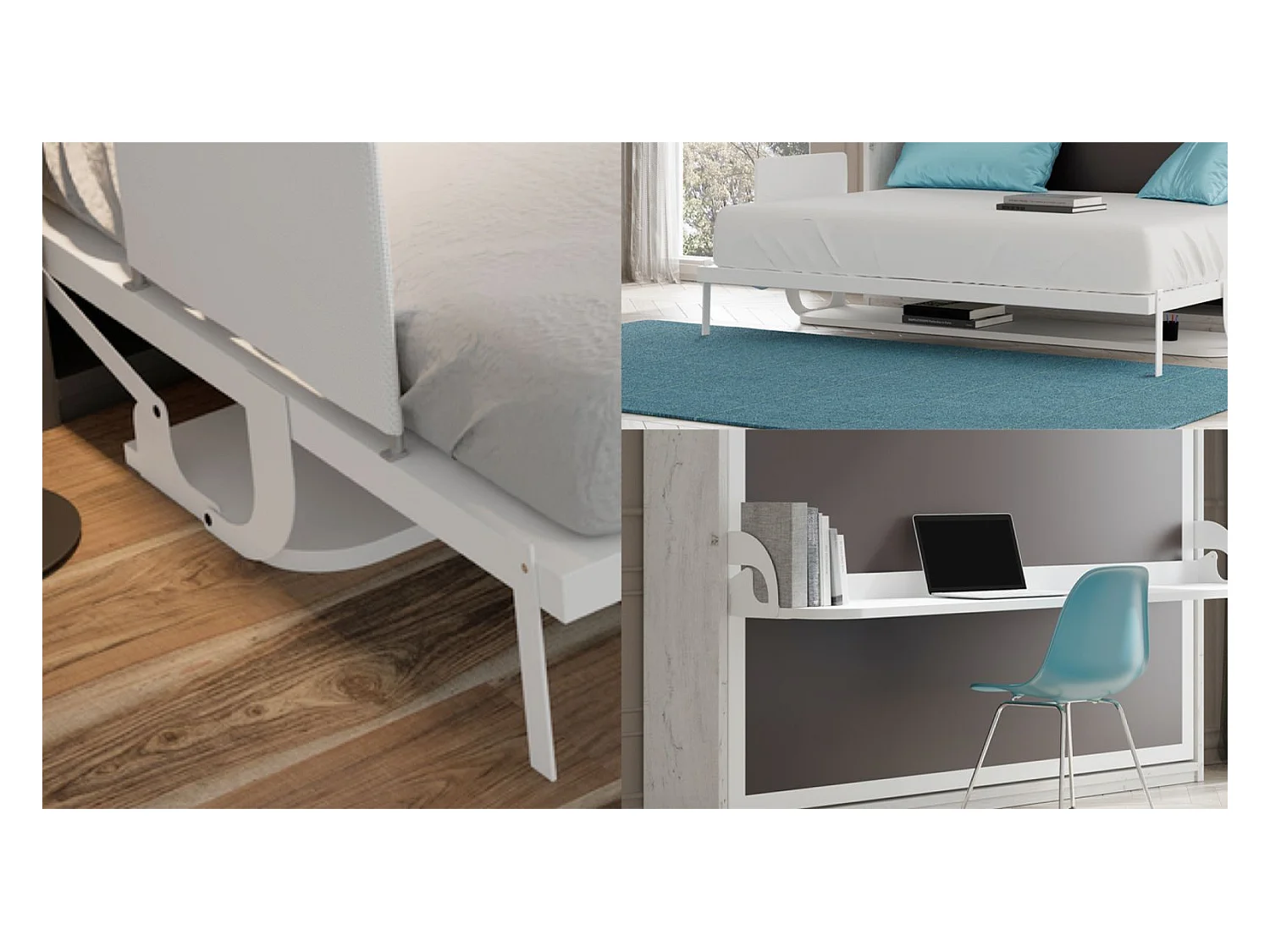 Lit escamotable avec bureau 90x200 chêne blanchi P 35 Kinoa
