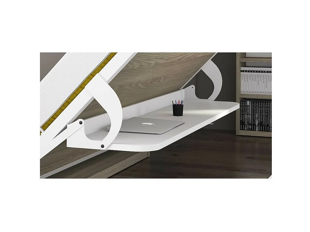 Lit escamotable avec bureau 90x200 chêne blanchi P 35 Kinoa