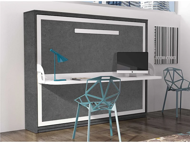 Lit escamotable avec bureau 140x190 gris ciment P 35 Kinoa