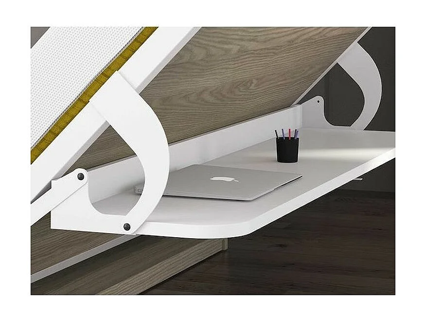 Lit escamotable avec bureau 140x190 gris ciment P 35 Kinoa