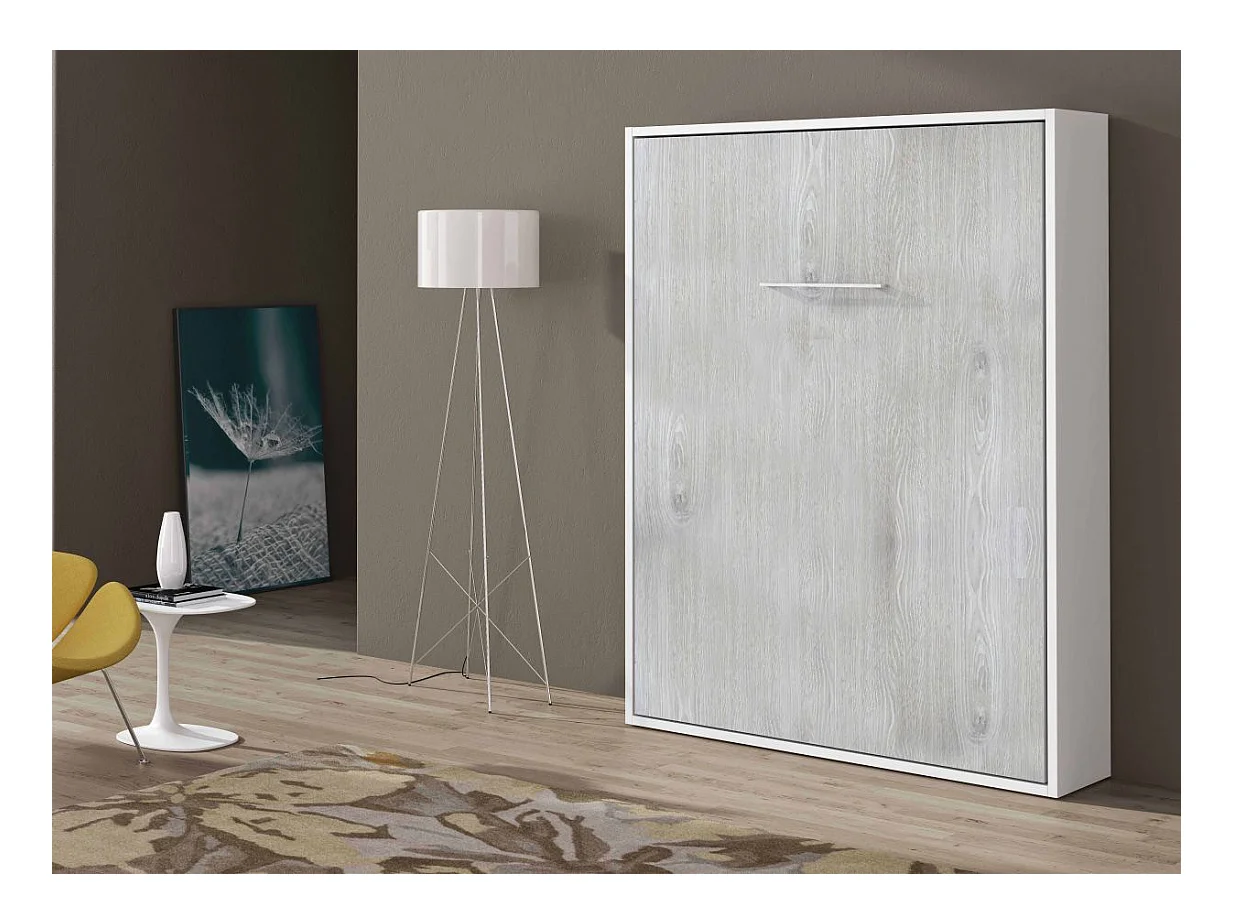 Lit escamotable vertical 90x190 chêne gris Banila