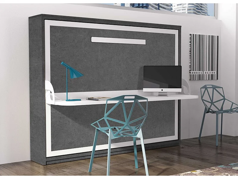 Lit escamotable avec bureau 90x190 gris ciment P 35 Kinoa