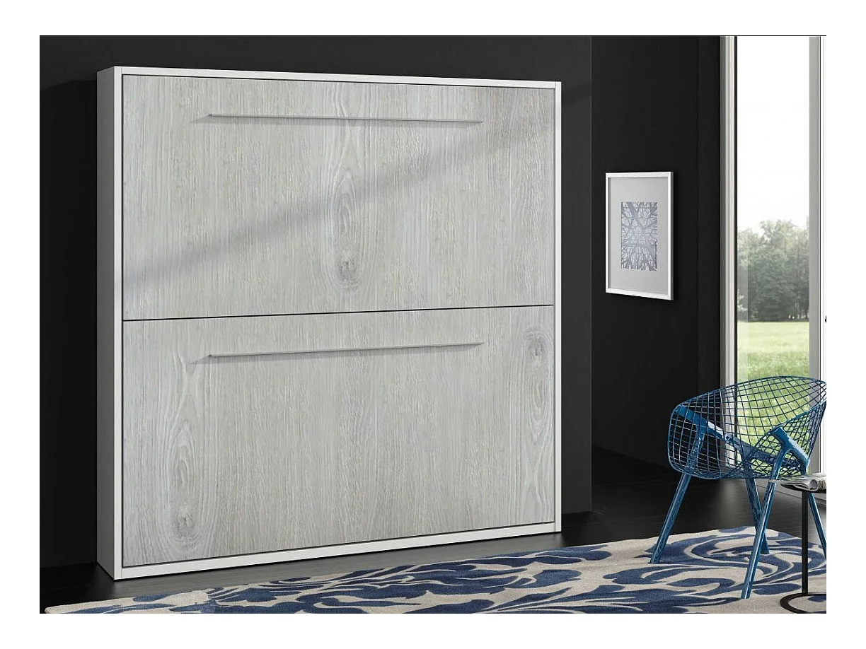 Lit escamotable superposé chêne gris vintage 2 couchages 80x190 Spaky