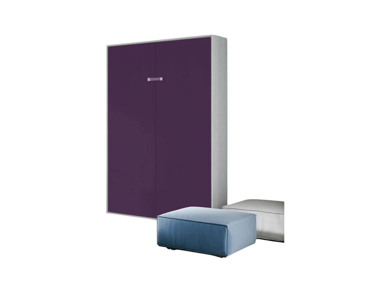 Lit escamotable vertical frêne blanc et porte violet kanto 140x190