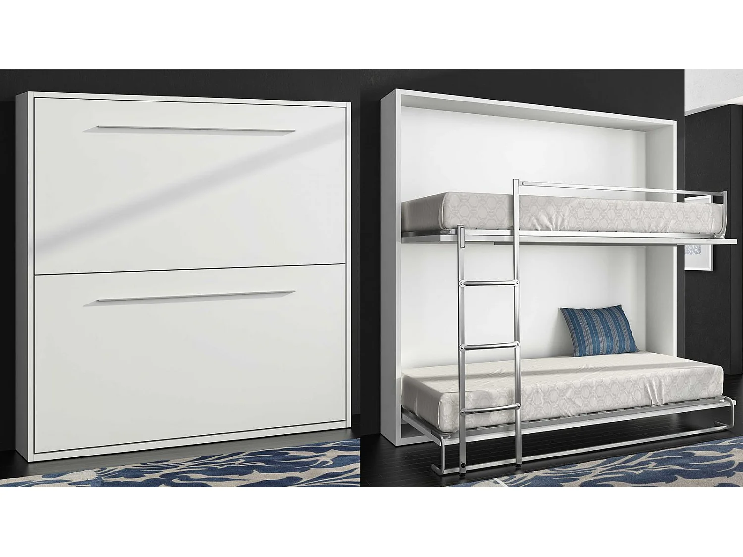 Lit escamotable superposé blanc satiné 2 couchages 90x190 Spaky