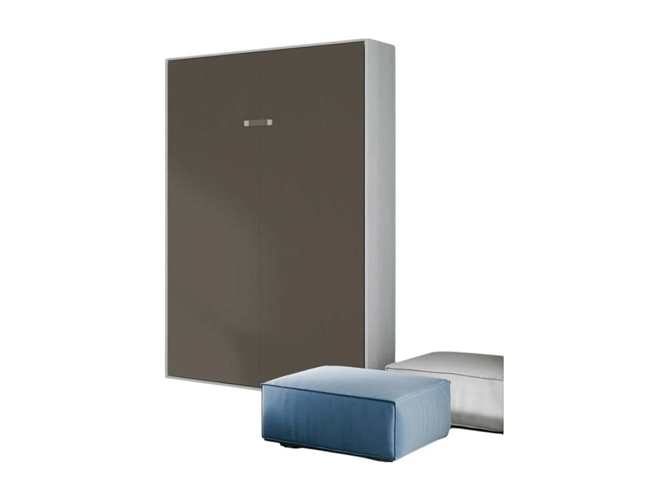 Lit escamotable vertical frêne blanc et porte marron kanto 140x190