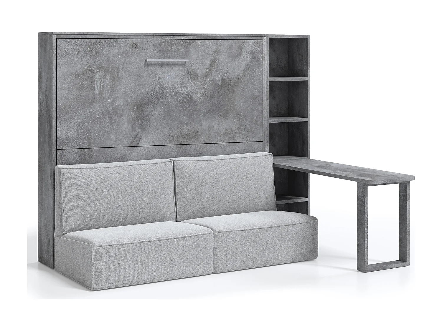 Lit escamotable 120x200 canapé etagere bureau Prolok-Canapé Beige-Avec étagère-Structure et Façade Chêne clair