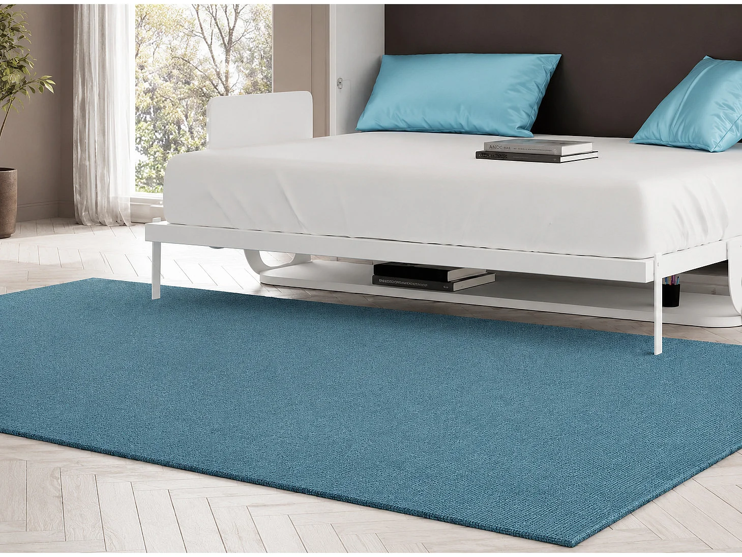 Opklapbed 90x190 cm D 34 cm antraciet met planken en Miko bureau