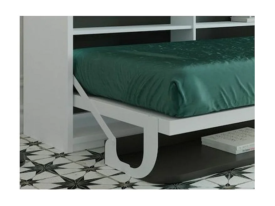 Lit escamotable 140x190 P 53cm anthracite avec étagères et bureau Miko