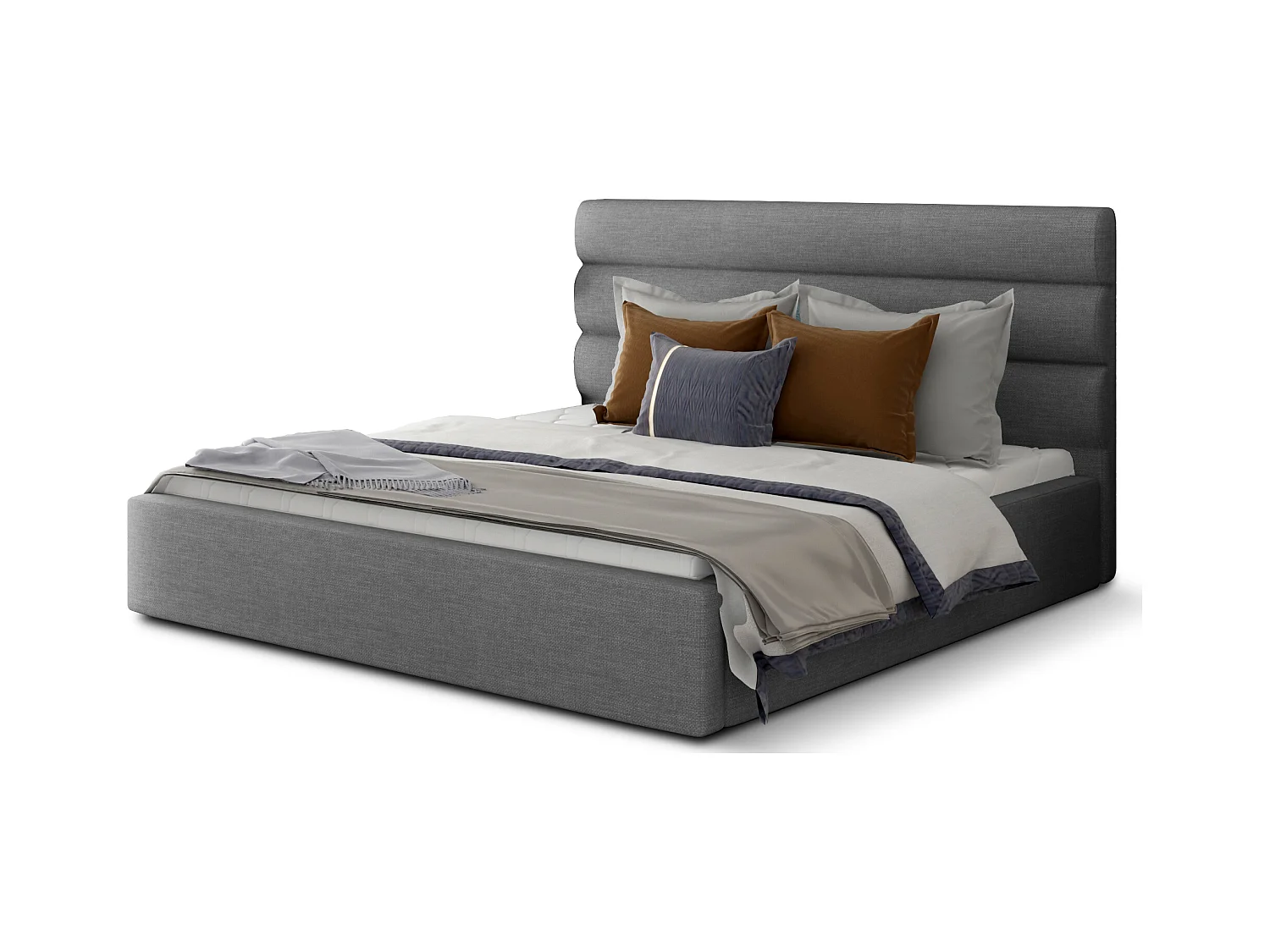 Lit design tissu gris avec coffre de rangement Klarina - 4 tailles-180x200