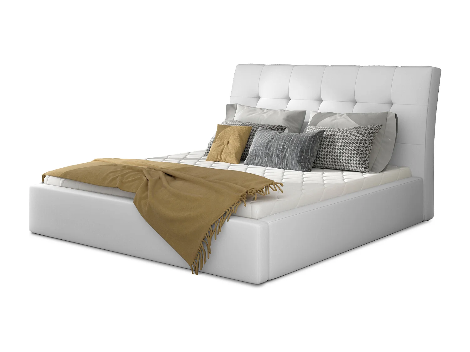 Klein wit kunstleer gestoffeerd bed met opbergruimte - 4 maten-Slapen 160x200cm