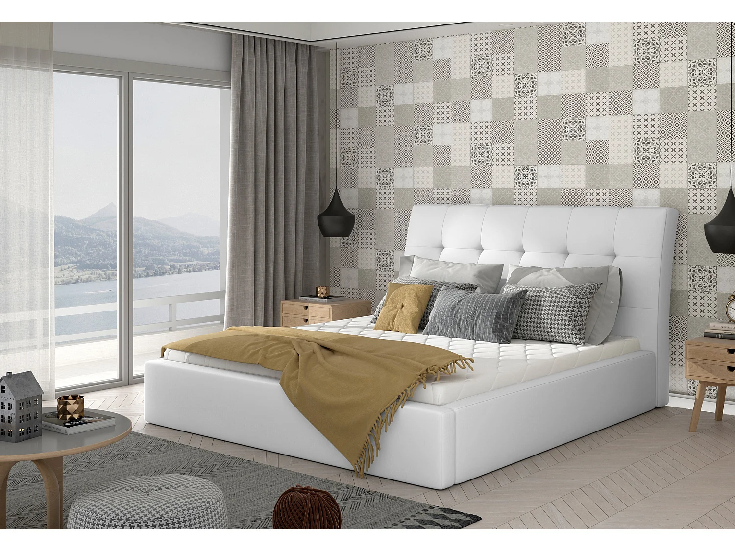 Klein wit kunstleer gestoffeerd bed met opbergruimte - 4 maten-Slapen 160x200cm