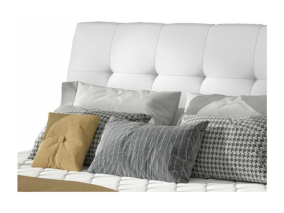 Lit capitonné avec rangement simili cuir blanc Klein - 4 tailles-160x200