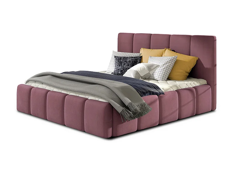 Lit moderne capitonné velours Vika-Couleur Rose balais-180x200