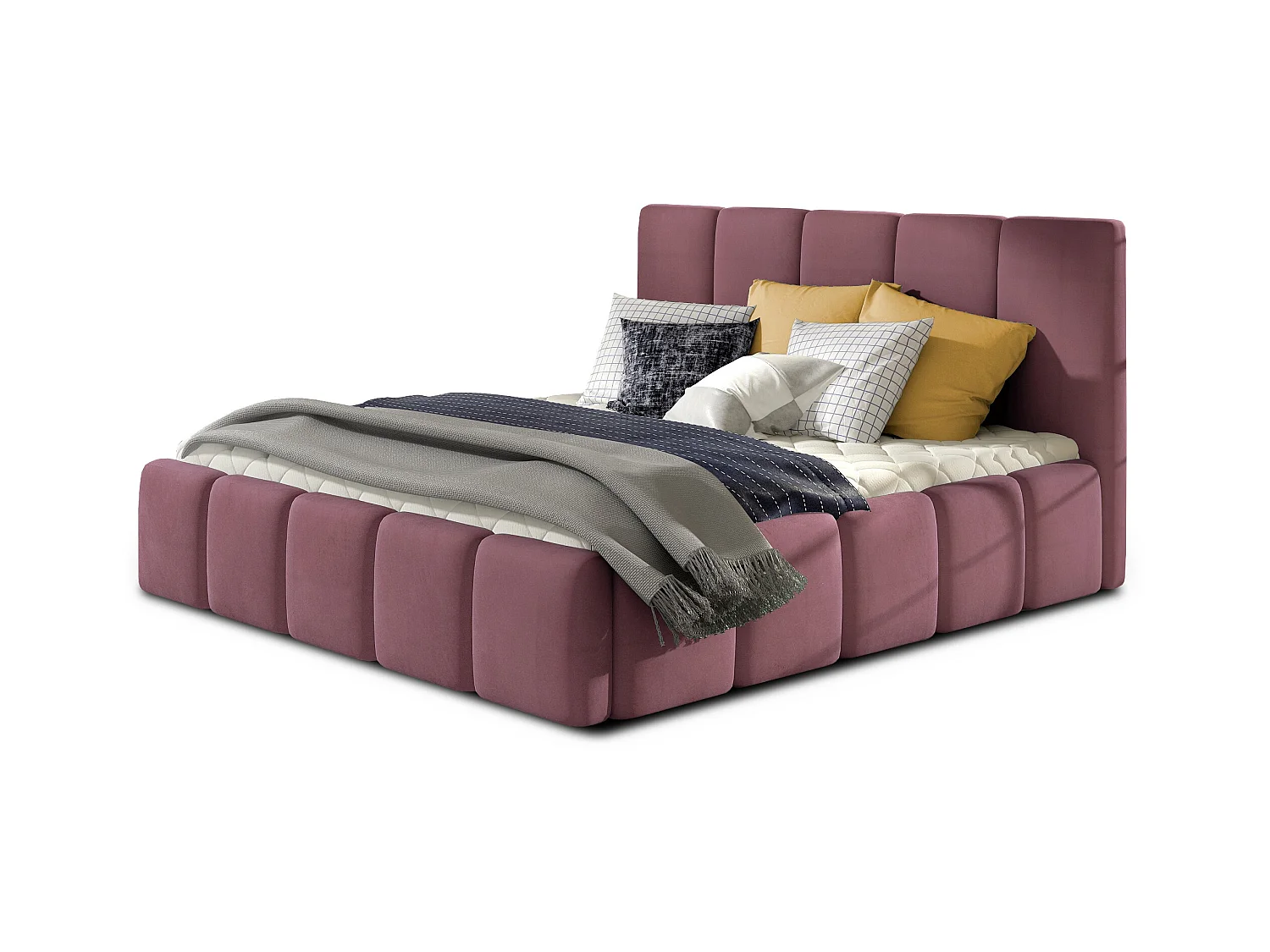 Vika modern gestoffeerd fluwelen bed-Kleur Roze-Slapen 180x200cm-Versie zonder boxspring
