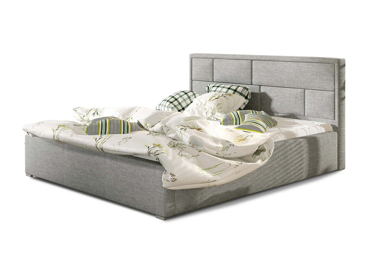 Lenzo volwassenenbed met opbergbox – Gestoffeerde stof-Kleur Grijs-Slapen 160x200cm