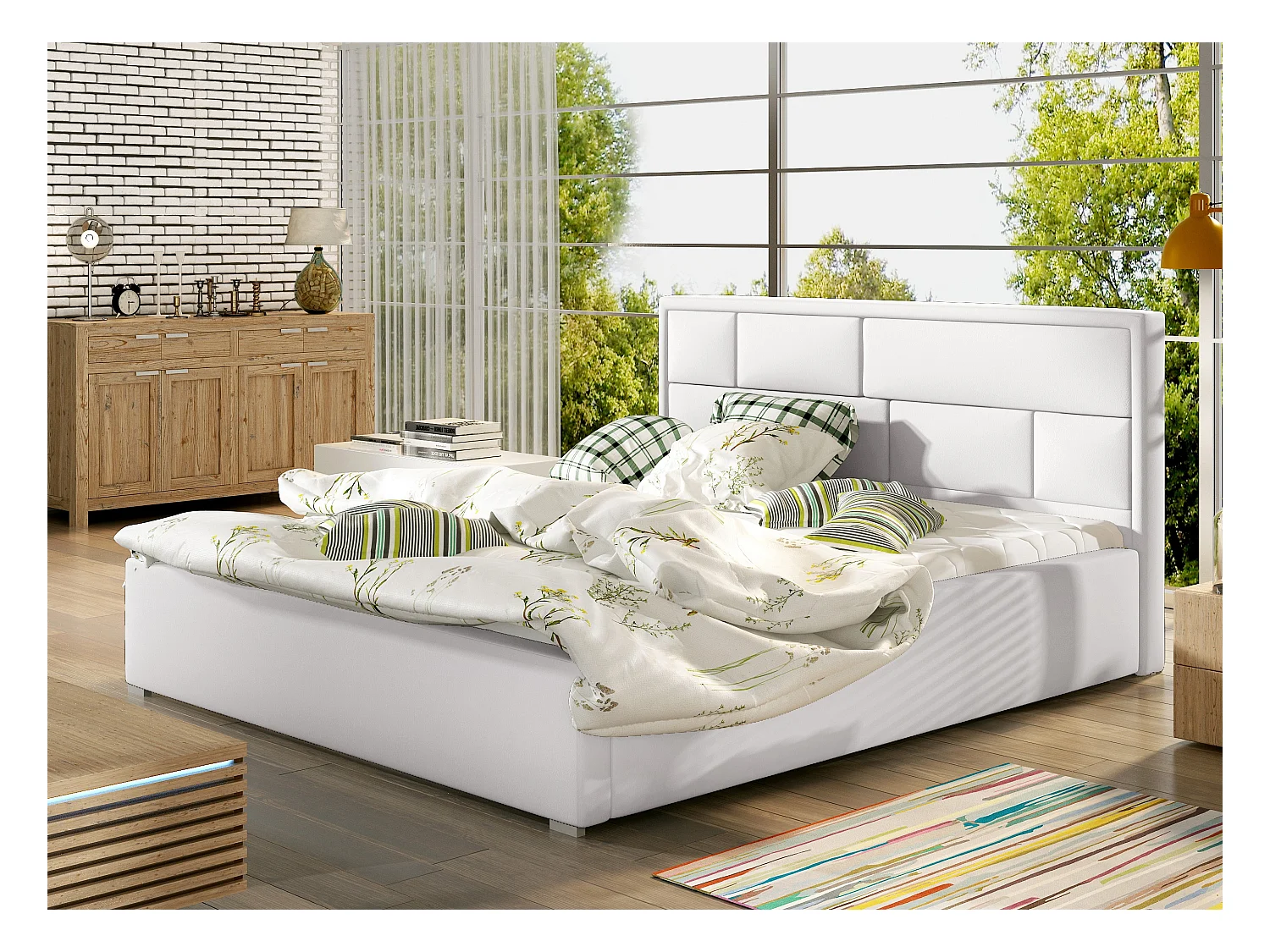 Lenzo volwassenenbed met opbergdoos – Gewatteerd kunstleer-Kleur Wit-Slapen 180x200cm