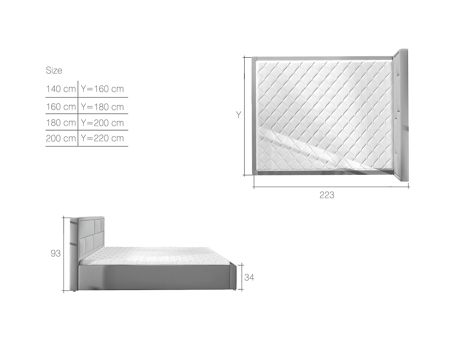 Lenzo volwassenenbed met opbergdoos – Gewatteerd kunstleer-Kleur Wit-Slapen 180x200cm