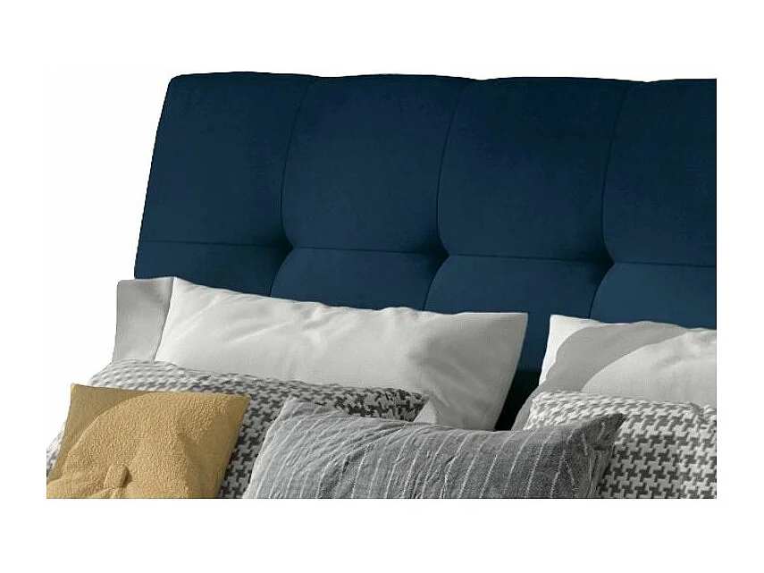 Lit capitonné avec rangement velours bleu foncé Klein - 4 tailles-160x200