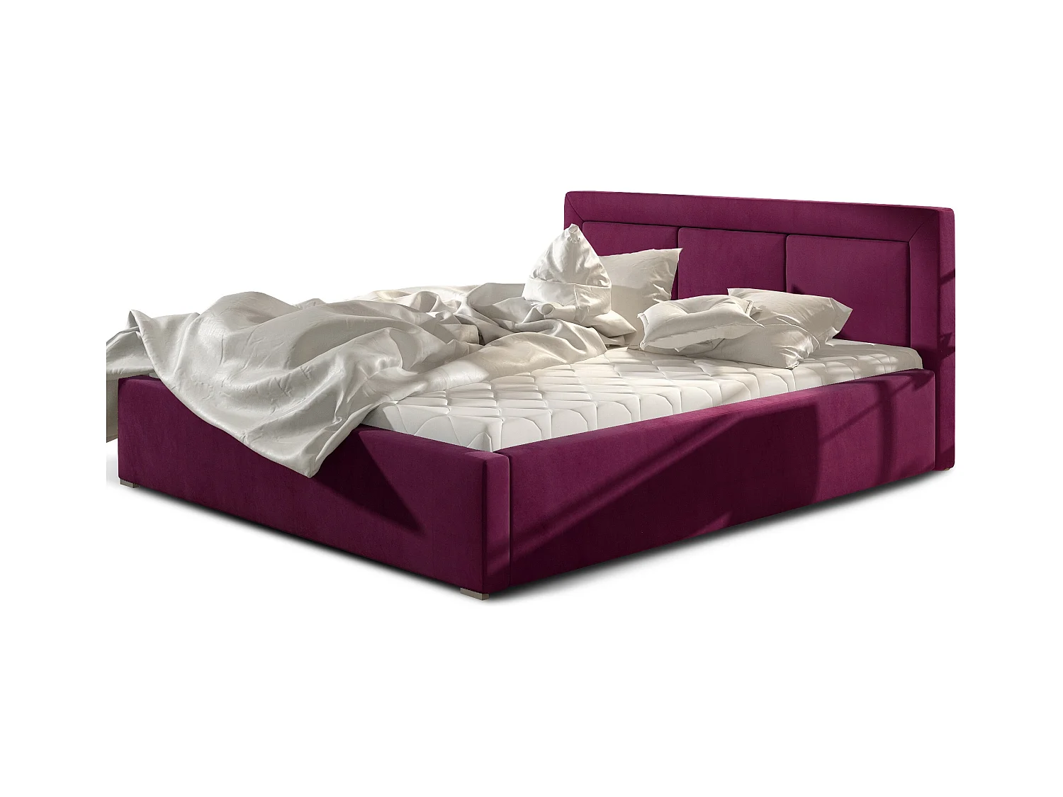 Lit coffre velours prune grand carré capitonné Berlino - 4 tailles-140x200
