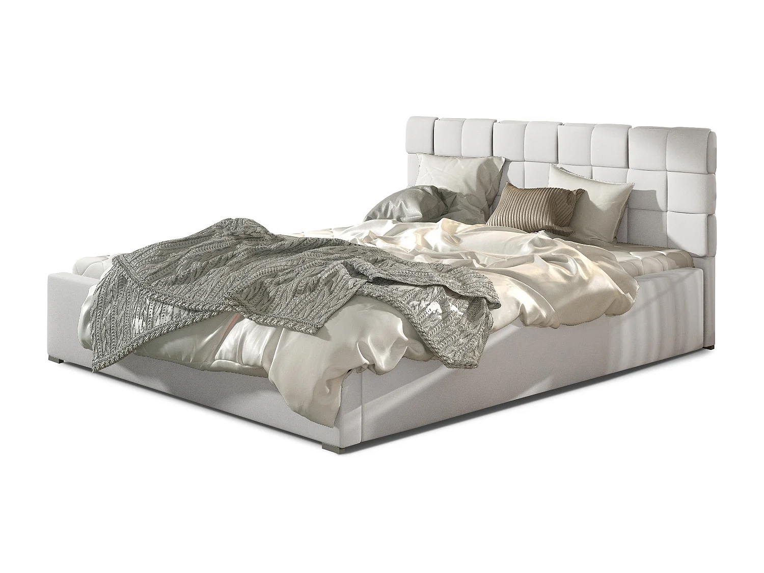 Volwassen bed met opbergdoos Kanda – Gewatteerd kunstleer-Kleur Wit-Slapen 180x200cm