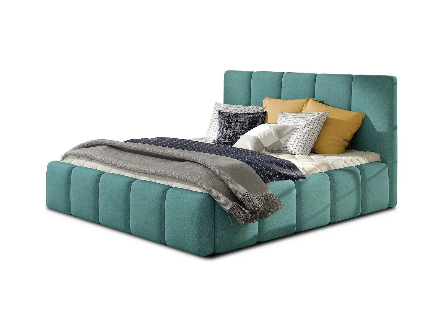 Lit moderne capitonné tissu Vika-Couleur Vert céladon-160x200-Version avec sommier