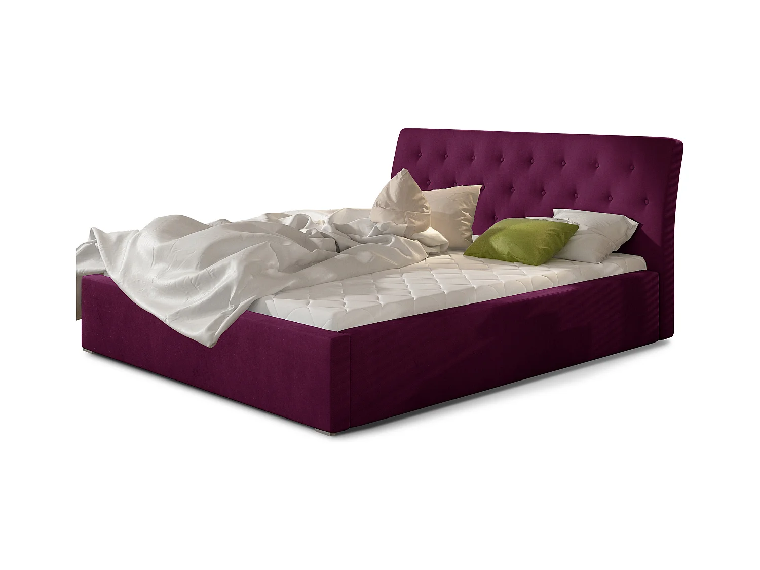 Venizia gewatteerd fluwelen bed-Kleur Donker magenta-Slapen 180x200cm-Versie opslagruimte