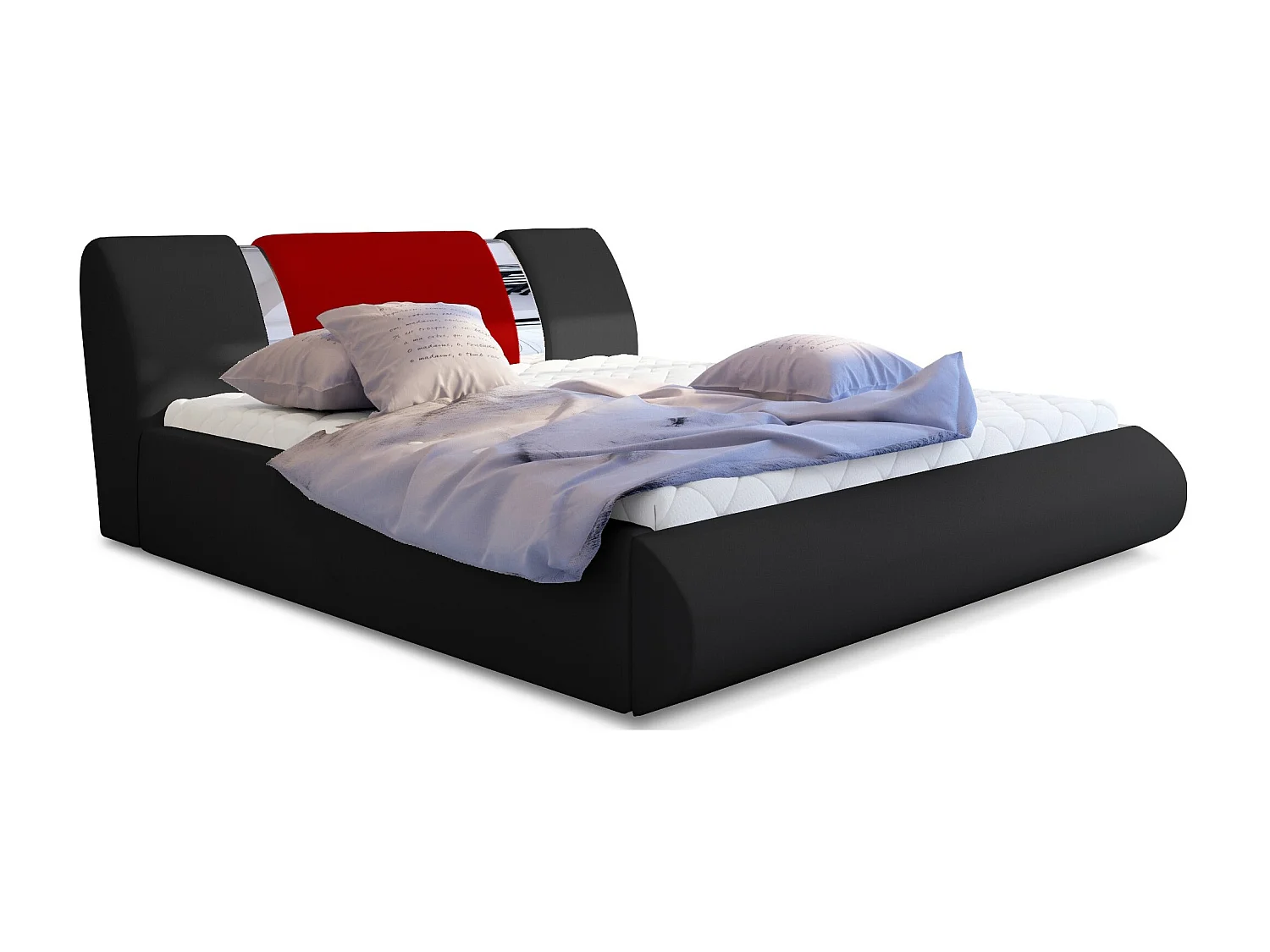 Lit coffre 140x200 simili noir-rouge et métal chromé Flavien