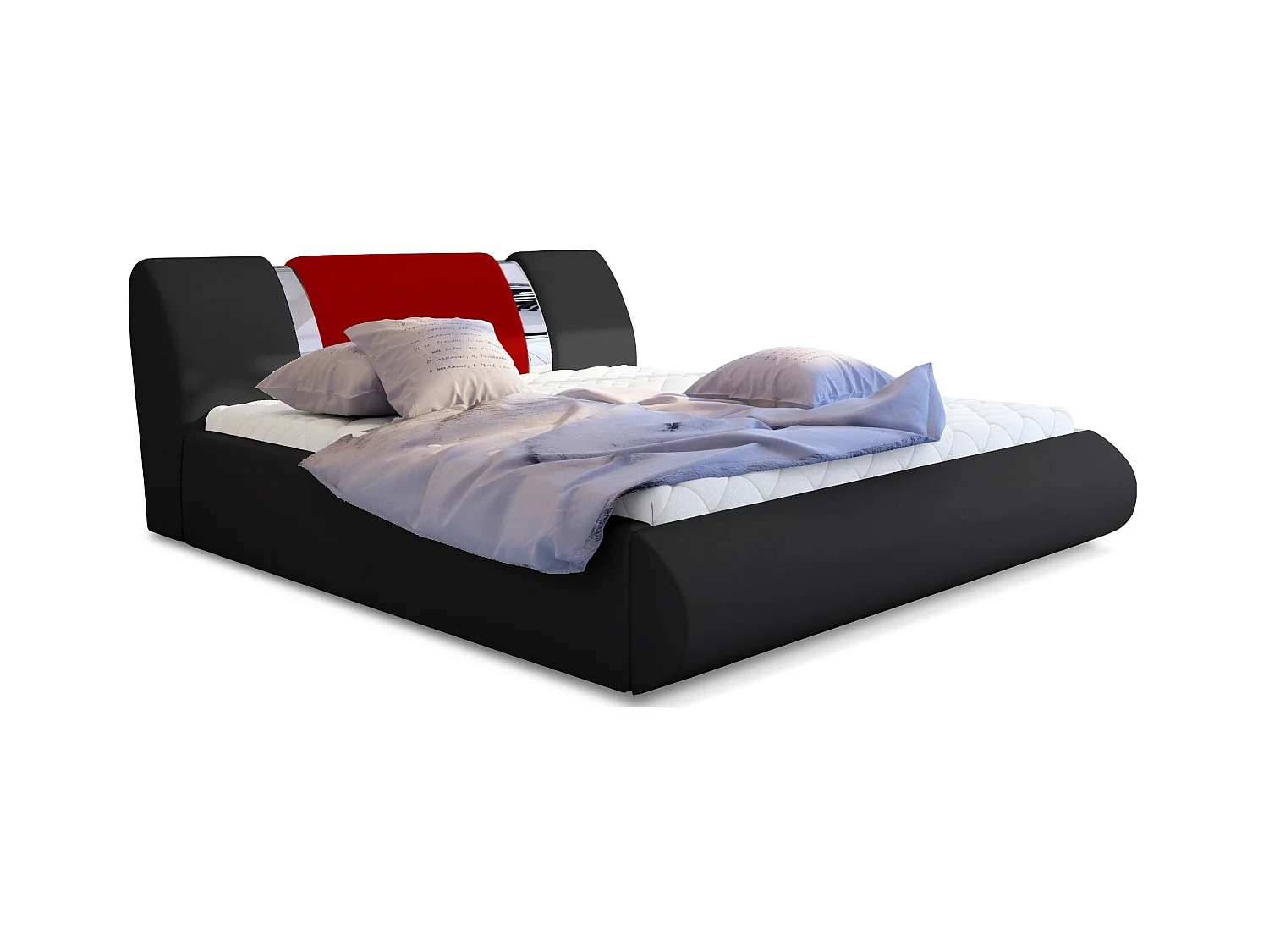 Lit coffre 140x200 simili noir-rouge et métal chromé Flavien