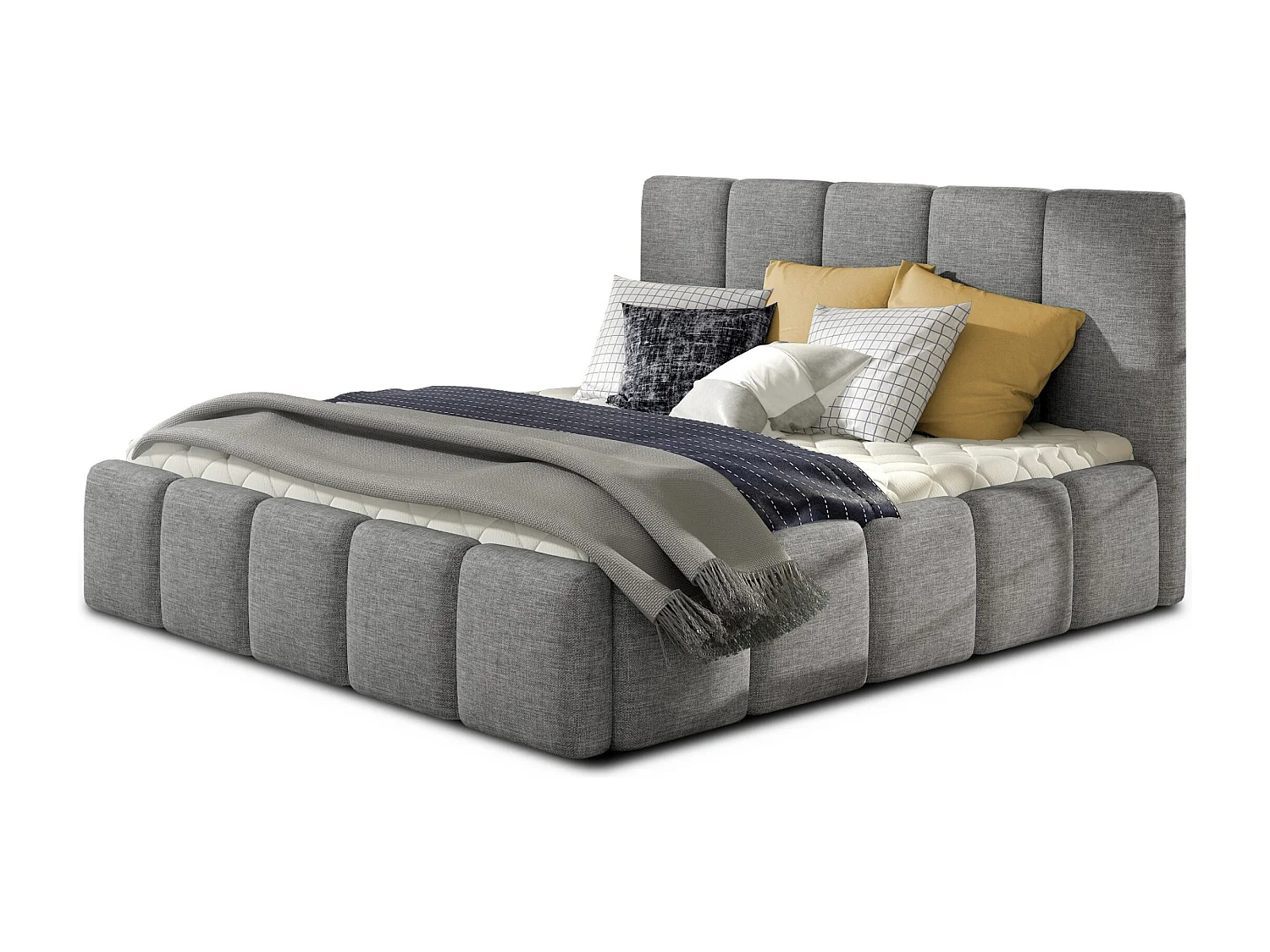 Lit adulte avec coffre de rangement Vika – Tissu capitonné-Gris-160x200
