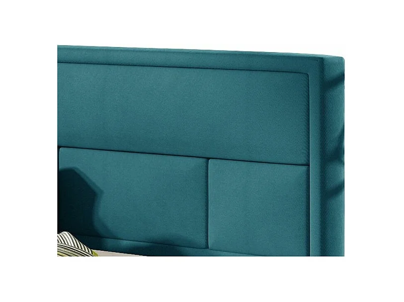 Lit avec coffre velours bleu canard tête de lit capitonnée Lenzo - 4 tailles-160x200