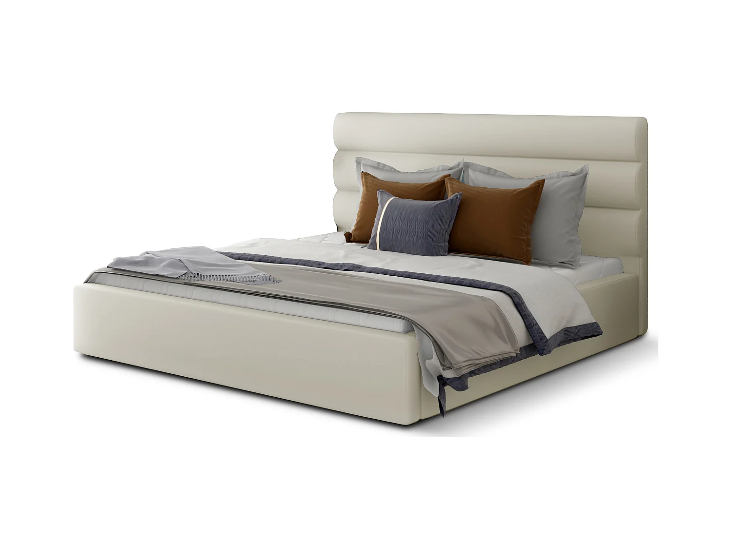 Lit design simili cuir beige clair avec coffre de rangement Klarina - 4 tailles-160x200