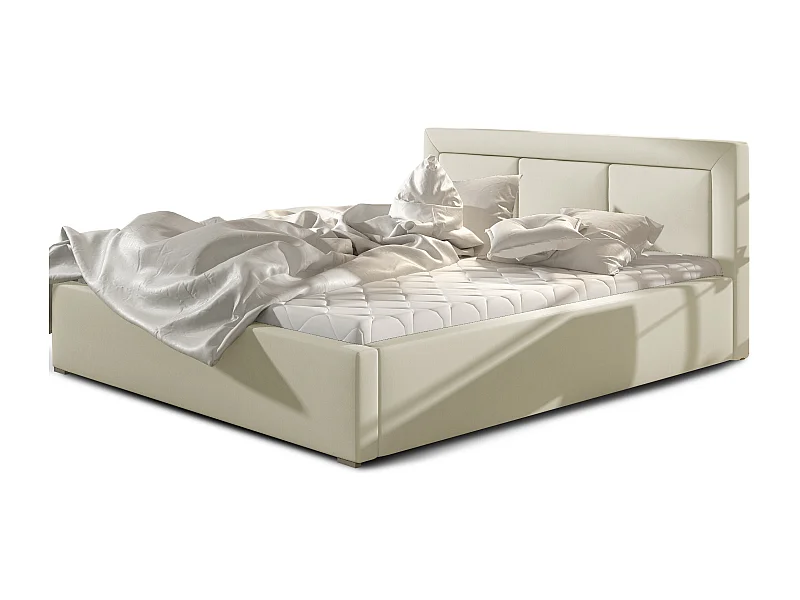 Lit coffre simili cuir beige clair grand carré capitonné Berlino - 4 tailles-160x200